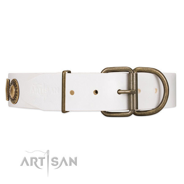 FDT Artisan White Leather Dog Collar with Reliable Hardware