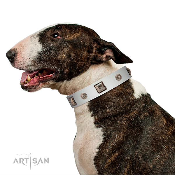 Beautiful white leather collar for walks