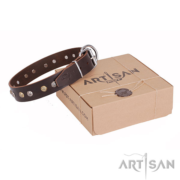Brown Leather Dog Collar Handcrafted by Artisan