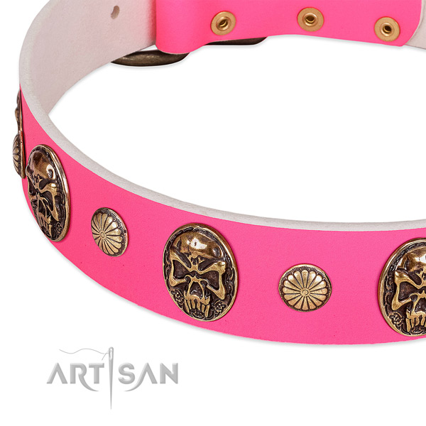 Pink dog collar with studs and medallions