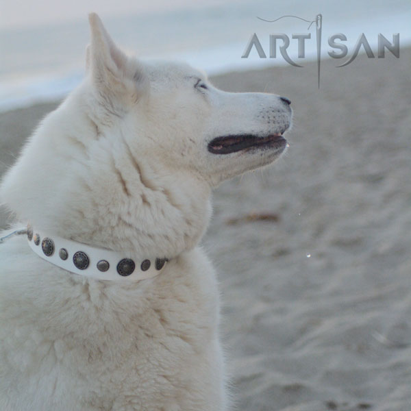 White leather FDT Artisan Husky collar for Aika 