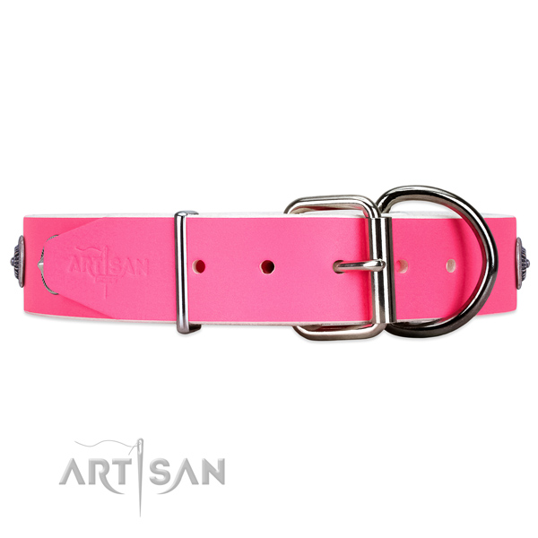 Leather dog collar with strong hardware