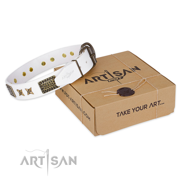 Lovely white leather dog collar