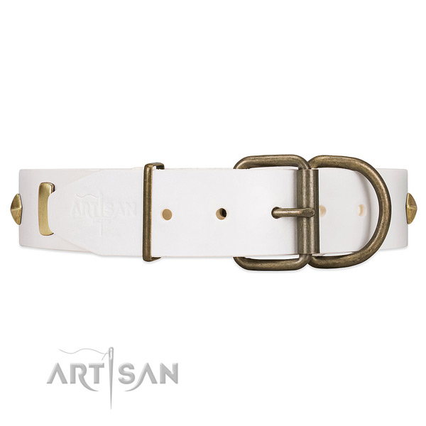 FDT Artisan White Leather Dog Collar with Reliable Hardware