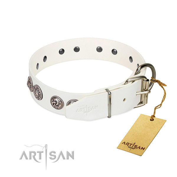 Great white leather dog collar with super strong hardware